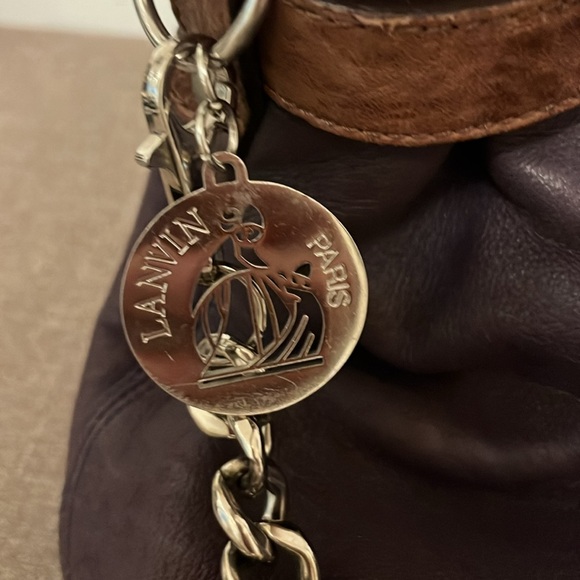 EUC AUTH LANVIN KENTUCKY SUEDE LEATHER BROWN & PURPLE PURSE - Picture 6 of 10